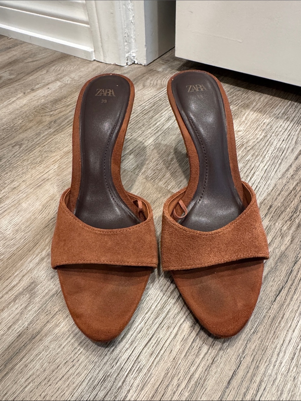 Zara Rust Suede Open-Toe Slide Mules